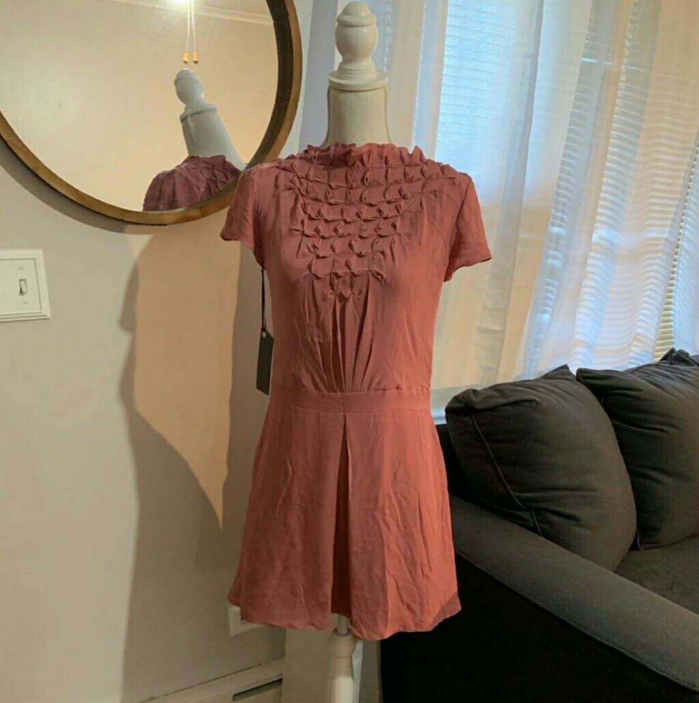 T.Tandon Petal Pink Pintuck Neck Dress